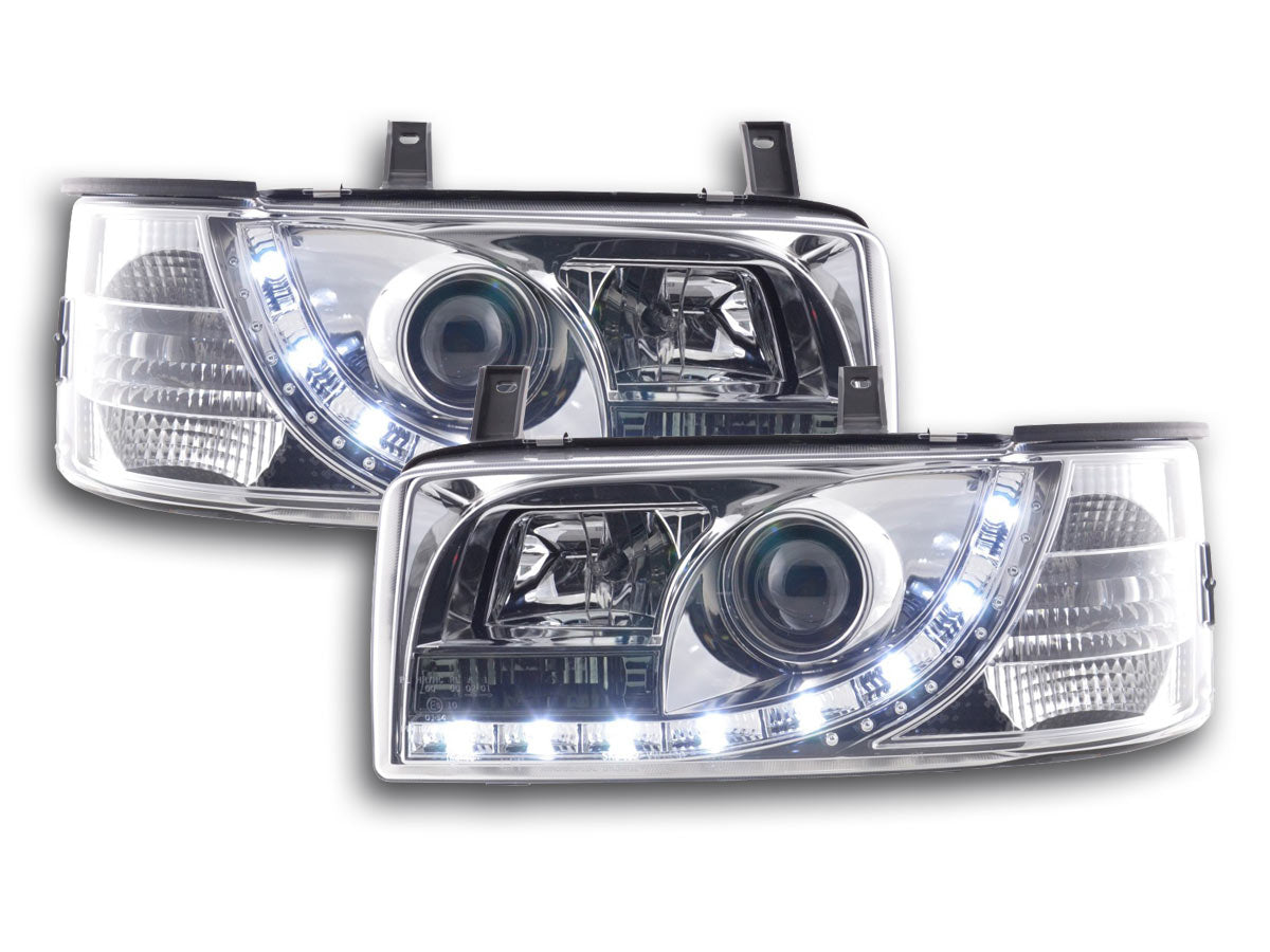 Scheinwerfer Set Daylight LED TFL-Optik VW Bus Typ T4 90-96 chrom für Rechtslenker Scheinwerfer Set Daylight LED TFL-Optik VW Bus Typ T4 90-96 chrom für Rechtslenker